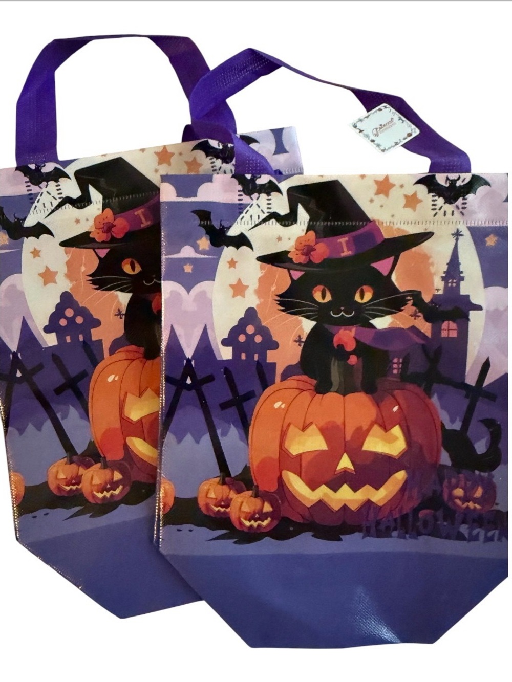 Halloween Cat & Jack-O'-Lantern Trick-or-Treat Tote - Purple